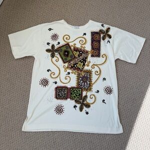 Just Me Vintage 90's Women's Top with Beading Flower Design Size XS Fits like XL